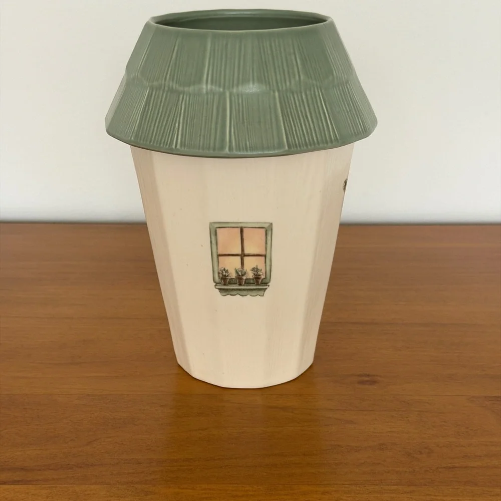Pfaltzgraff Naturewood Earthy Green and Cream Bird Utensil Holder